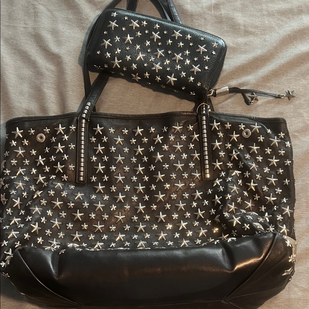 Jimmy Choo Black Star-Embellished Tote and Wallet